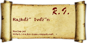 Rajkó Iván névjegykártya